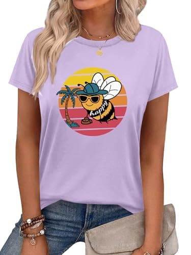 Dresswel Womens Be Kind Graphic Tees Shirts Short Sleeve Shirt Funny Printed Summer Casual T-Shirt Tops Purple