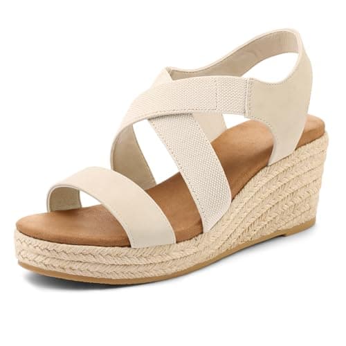 mysoft Women's Espadrilles Platform Wedge Sandals Slip on Open Toe Elastic Ankle Strap Casual Summer Shoes