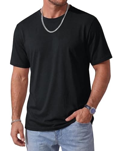 MAGCOMSEN Mens Black T Shirts for Men Short Sleeve Cotton Lightweight Moisture Wicking Crewneck Casual Summer Tee