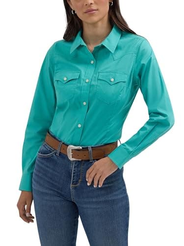 Wrangler Western Women's Retro Button-Down Shirt, Turqoise, Large