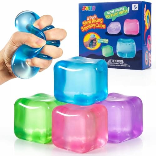 JOYIN 4 Pack Stress Cube, 2'' High Density Ice Cube Fidget Toy, Stress Relief with Slow Rising Sensory Squishy Toys for Kids Adults, Birthday Gifts, Party Favors, Halloween, Classroom Prizes