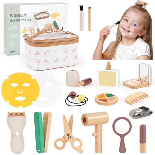 Vanplay Wooden Makeup Kit - Toys for 2 3 Year Old Girls Easter Birthday Gifts, Pretend Play Set for Toddler Girls 2-4, Beauty & Hair Salon Toys for Kids 3-5