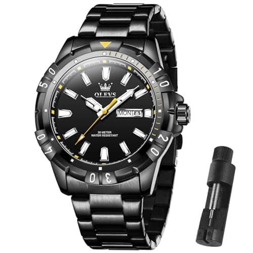 OLEVS Mens Watchse Stainless Steel Luxury Dress Analog Quartz Black Wrist Watches Waterproof Calendar Sports Date Dial Relojes para Hombres