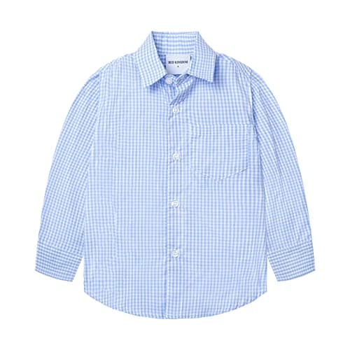 Mud Kingdom Plaid Shirts Long Sleeve for Big Boys Button Down Classic Stand Collar Spring Autumn Blue Plaid Size 10
