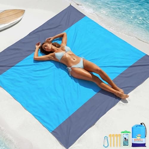 BYDOLL Beach Blanket Waterproof Sandproof 78''×81'' 1-5 Adults Oversized Lightweight Large Picnic Mat Waterproof Sandproof Blanket for Beach Camping Hiking Travel