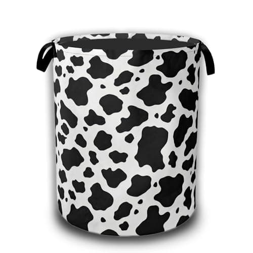 Cow Print Laundry Basket,Waterproof Foldable Laundry Hamper,Dirty Clothes Basket, Linen Bin Storage Organizer Collection 16" x 20.8"