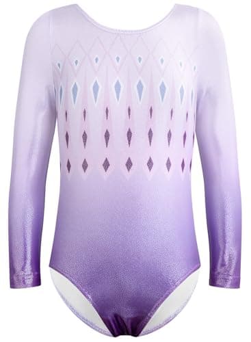 XiaoMoSha Gymnastics Leotards for Girls Long Sleeve Tumbling Leotards Sparkly Snowflakes Rainbow Ballet Dance Unitards Biketards with Gym Outfits IcePurple 9-10 Years