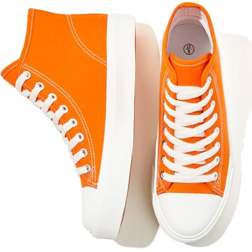 Uoidru High Top Sneakers for Women Canvas Shoes White Canvas High Tops Women Casual Shoes Lace Up Fashion Sneakers (Orange,US7)