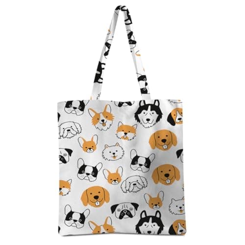 Cute Dog Pattern Tote Bags for Women Friends, Large Capacity Portable Travel Beach Bags, Reusable Durable Shoulder Bag Tote Bag for Shopping Vacation Work Gym, Dog Lover Gifts 2