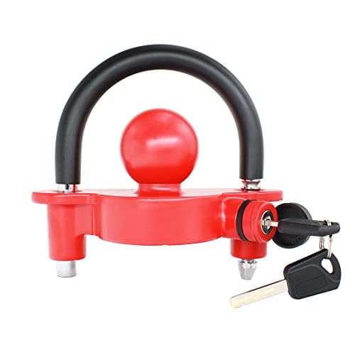 X-Haibei Trailer Locks Ball Hitch with Keys fit 1-7/8"", 2" and 2-5/16" Couplers, Universal Adjustable Trailer Coupler Lock Heavy Duty Aluminum Body, Copper Lock Cylinder for Boat Camper RV Red
