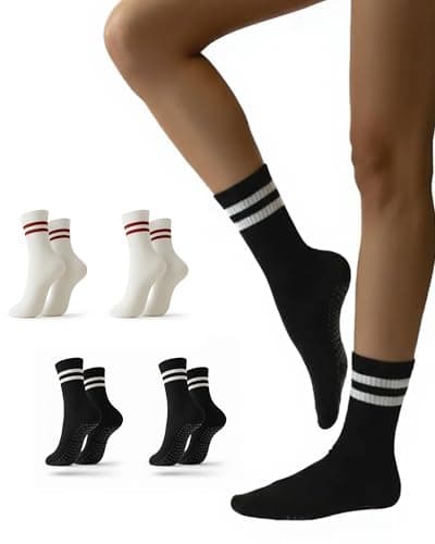LOOMPOP 4 Pairs Premium Cushioned Pilates Socks, Boutique Non-Slip Grip Yoga Socks for Women, Soft Cotton, Cute Colors for Home & Studio