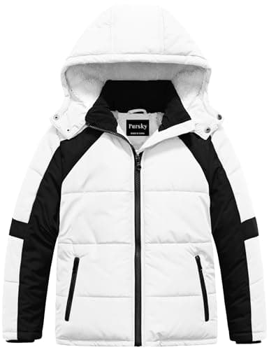 Pursky Boy's Waterproof Ski Jacket Mountain Fleece Colorful Snow Coat Thicken Winter Coats Raincoats White&Black 4-5