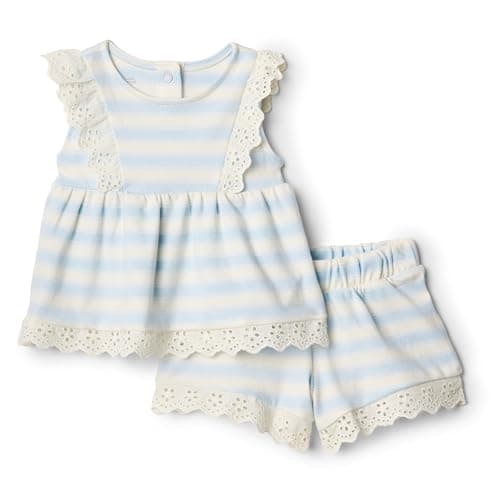 Amazon Essentials Baby Girls' Baby Girls' Short & Top Cotton Play Set, Pale Blue Bold Stripe, 4T