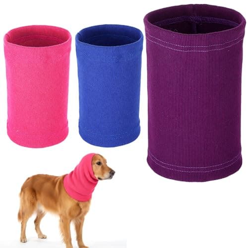 3Pcs Dog Ear Covers for Bath Snoods for Dogs Ear Protection for Bath Cat Shower Cap Wraps Calming Hoodie Ears Muffs Head Wraps for Drying Ears Protector Hat, Purple, Blue, Hot Pink