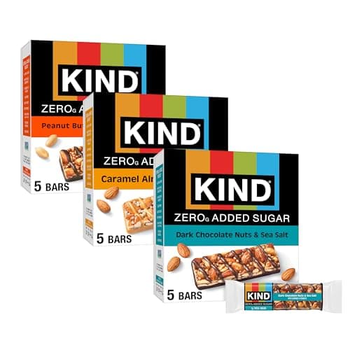 Kind Zero Added Sugar Healthy Snacks Bars Variety Pack, Gluten Free, High Fiber, Keto Snacks, Dark Chocolate Nuts & Sea Salt, Caramel Almond, Peanut Butter Dark Chocolate, 5g Protein, 15 Count