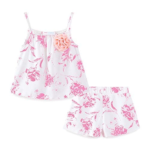Mud Kingdom Big Girls Sleeveless Tank Top and Shorts Set 2 Piece Floral Casual Summer Outfits Pink 8-9 Years