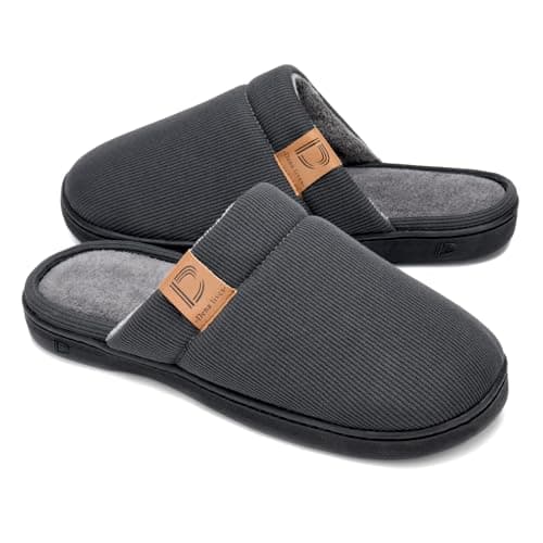DL Men's Slippers Soft Men Memory Foam House Shoes Comfort Slip on Bed Slippers for Men with Anti-Skid Lightweight Sole Breathable Indoor and Outdoor,Dark Gray, Size11-12