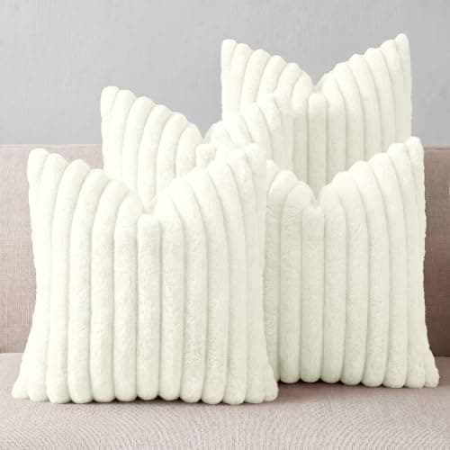 Cream White Throw Pillow Covers 18 x 18 set of 4, Cute Boho Throw Pillow Cover for Couch/Bed, Decorative Pillows Covers for Sofa/Bed, Accent Pillow Covers for Living Room, Rustic/Home/Room Decor