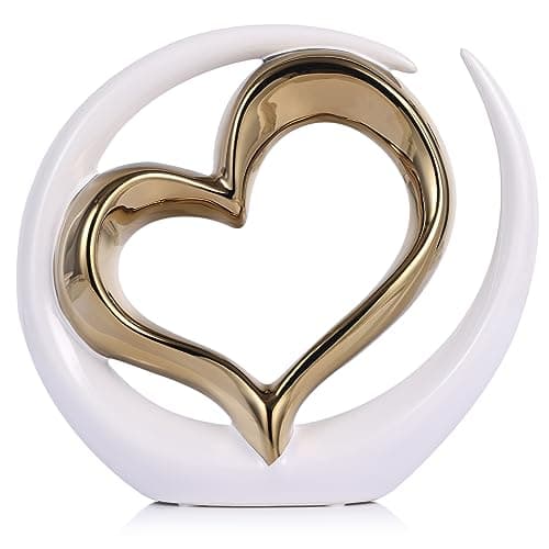 oliruim White Gold Ceramic Heart Statues Decor, Abstract Home Sculptures for Bedroom Decor, Wedding Decor, Decoraciones para Salas De Casa, Valentine Decor, Gifts for Women (E-White Gold)