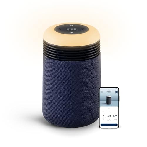 BLUEAIR Purifier for Bedroom - Mini Restful - Sunrise Clock with HEPASilent Filtration and Wake Up Light - Cleans Air and Supports Circadian Rhythm - USB-C and App Connectivity, Blue