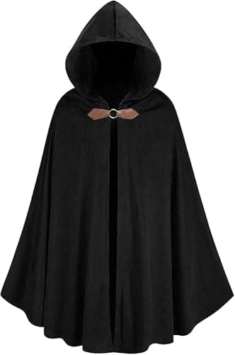 LMYOVE Men Hooded Velvet Cloak Adult Medieval Renaissance Cape Black 51.2''