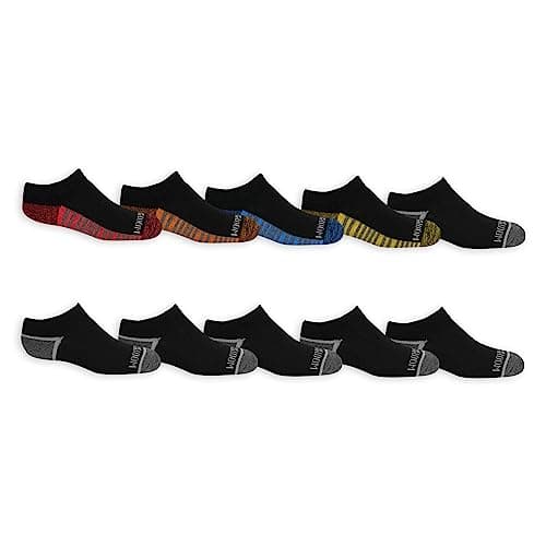 Fruit of the Loom Boys' Ultimate Sports Comfort No Show Socks (10 Pack), BLACK, Small