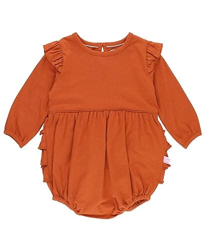 RuffleButts Rust Knit Long Sleeve Flutter Bubble Romper - 0-3m