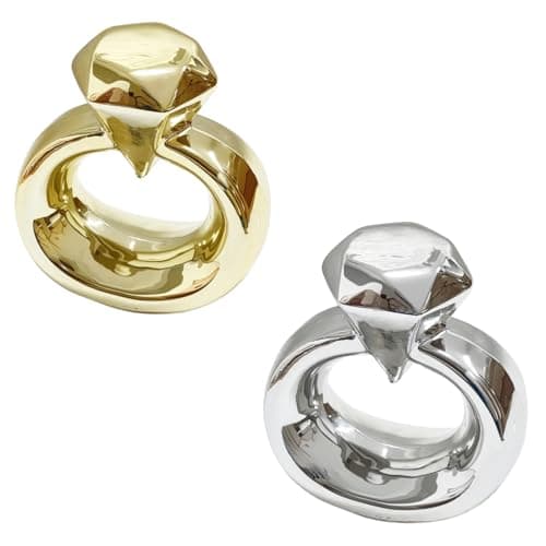 Zerzsy Set of 2 Statues Figurine Home Decor, Golden Modern Abstract Statue for Living Room Bedroom Shelves Wedding Decoration, Large Diamond Ring Love Decorative Sculpture-Gold & Silver
