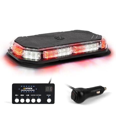 Xprite Rooftop Strobe Light Bar w/Control Panel, 42 LED Hazard Warning Emergency Flashing Plow Light for Construction Vehicles Towing Work Trucks Plows Pickup (White Red)