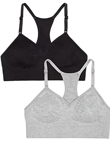 Fruit of The Loom Big Girls' Seamless Racerback Sports Bra 2 Pack Grey Heather/Black Hue XS