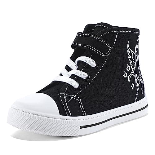 K KomForme Toddler Sneakers Girls Canvas High Top Walking Shoes with Hook and Loops
