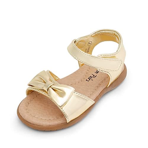 DREAM PAIRS Girls Sandals Bow Summer Shoes,Gold,5 Toddler