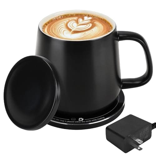 USBERG 131°F Smart-Warming Ceramic Cup with Leak-Resistant Lid, 15W Wireless Charger Coaster (USB-C), Constant Temp Smart Coffee Mug - 12.8oz, 4H Auto-Off (Black)