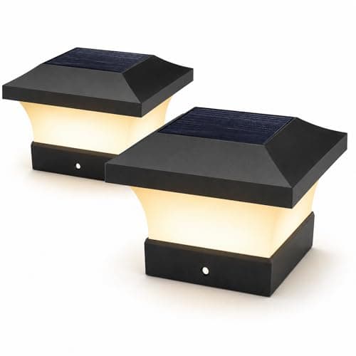 T-SUN 4X4 Solar Post Cap Lights, 2 Pack Warm White LED Fence Post Solar Lights, Outdoor Waterproof Post Lights for Wood & Vinyl Fence Posts, Deck, Patio Railing, Porch, Black