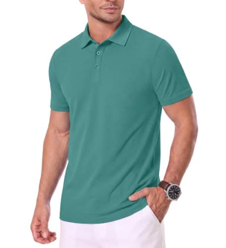 PEGENO Mens Golf Shirts Short Sleeve Moisture Wicking Dry Fit Performance Athletic Casual Golf Polo Shirts for Men Light Blue M