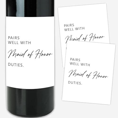 8 Pcs Maid of Honor Proposal Wine Bottle Labels, Bridesmaid Proposal Gifts, Bridal Shower Bride to Be Gifts, Pairs Well with Maid of Honor Duties, Wine Lovers Labels Stickers, 4x5 Inch-A36