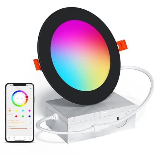 SikSog Black Smart Recessed Lighting 4 Inch RGBCW Color Changing 12W LED Downlight with Junction Box,1080 Lumen Recessed Ceiling Light Compatible with Alexa,Dimmable by Bluetooth Control -1Pack