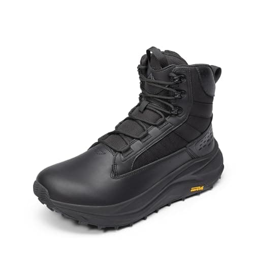 NORTIV 8 Men's Wide Toe Box Work Military Tactical Boots Barefoot Hiking Low Drop Leather Side Zipper Motorcycle Combat Boots Pikes,Size 9,Black,SNMT25001M
