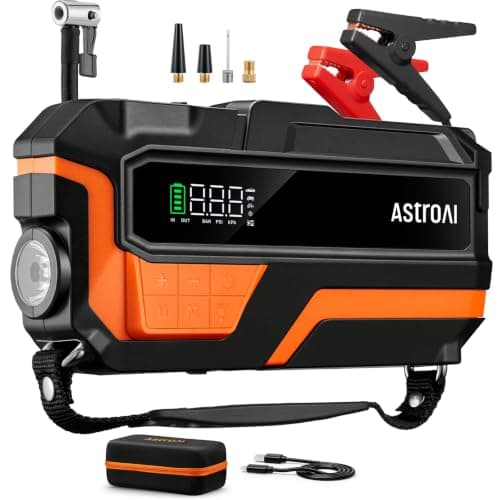 AstroAI M10 6000A 150PSI Car Jump Starter with Air Compressor - 12V Portable Battery Booster (All Gas/12.0L Diesel), Smart Tire Inflator, Heavy-Duty Jumper Cables, Power Bank, LED Light, Storage Case