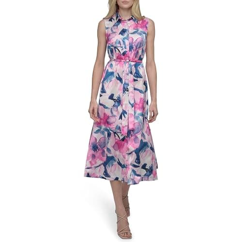 DKNY Women's Dress, Navy/Pink, 8