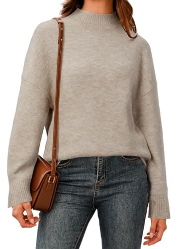 Arach&Cloz Sweaters for Women Wool Blend 2026 Fall Winter Fashion Clothes Long Sleeve Shirts Mock Neck Cute Pullover Knit Tops Business Dressy Casual Blouses Oversized Soft Trendy Outfits Camel XL
