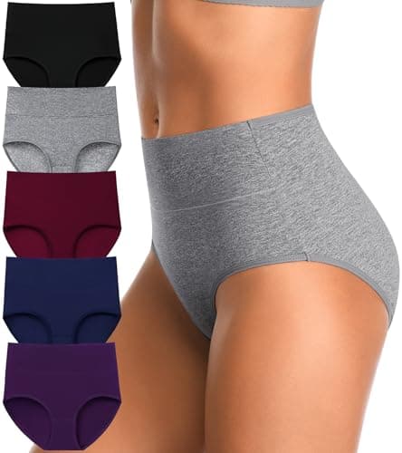 IROCUE High Waisted Underwear Cotton Brief Ladies Panties Full Coverage Postpartum Tummy Control Underwear Breathable Solid Color Ladies Panties Multipack-L
