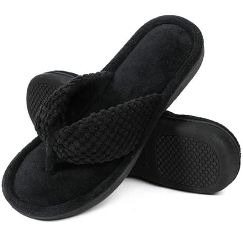 ULTRAIDEAS Women's Popcorn Flip Flop House Slipper with Memory Foam (Black, Size 9-10)
