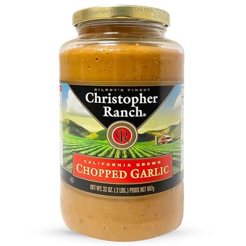 Christopher Ranch Chopped Garlic in Olive Oil, California-Grown Fresh, Ready-to-Use, Premium Quality, Gluten-Free, Vegan-Friendly, Pantry Essential, 32 oz Jar