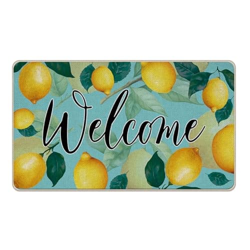 Livcoz Lemon Welcome Front Door Mat, Spring Summer Citrus Fruit Decorative