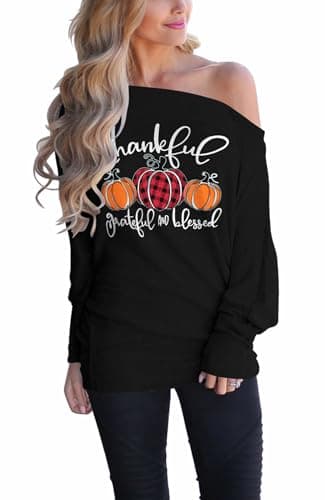 Lacozy Womens Sexy Halloween Shirts Off Shoulder Trendy Casual Tops Pumpkin Printed Graphic Tee 2026 Black L