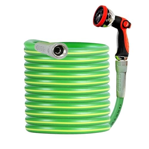 HQMPC Garden Hose 5/8"IDx75' Hose garden watering yard lawn irrigation Durable PVC Non Kinking Hybrid Hose with Swivel Handle Heavy Water Hose with Brass Hose Fittings (75 FEET) Light Green