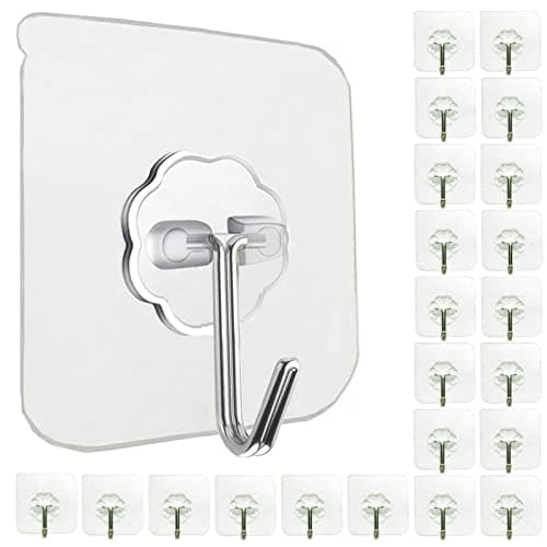 Jwxstore 24 Pack Adhesive Wall Hooks 33LB Heavy Duty No Drill Transparent Waterproof Hooks for Bathroom Kitchen Towel Coat Office Home Outdoor