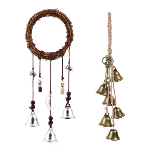 2 Pieces Witch Bells for Door Knob for Protection Hanging Bell Wind Chimes Handmade Decorative Bell for Boho Home Room Witchy Decor (Silver)