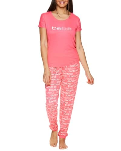 bebe Plus Size Pajamas for Women Set with Tee and Pajama Pants, Pajama Sets for Women 2 Piece (Coral, 2X)